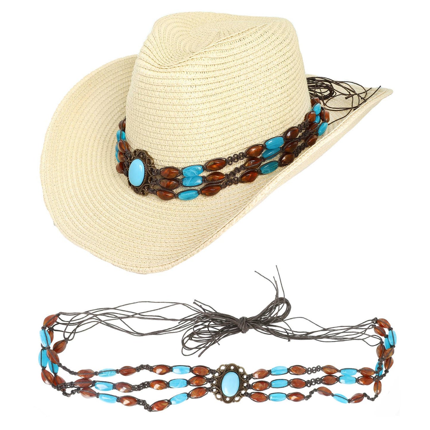 Western Turquoise Concho Row Beaded Hat Band