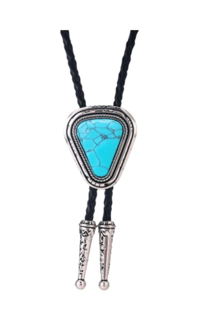 Triangle Turquoise Western Cowboy Bolo Tie Necklace