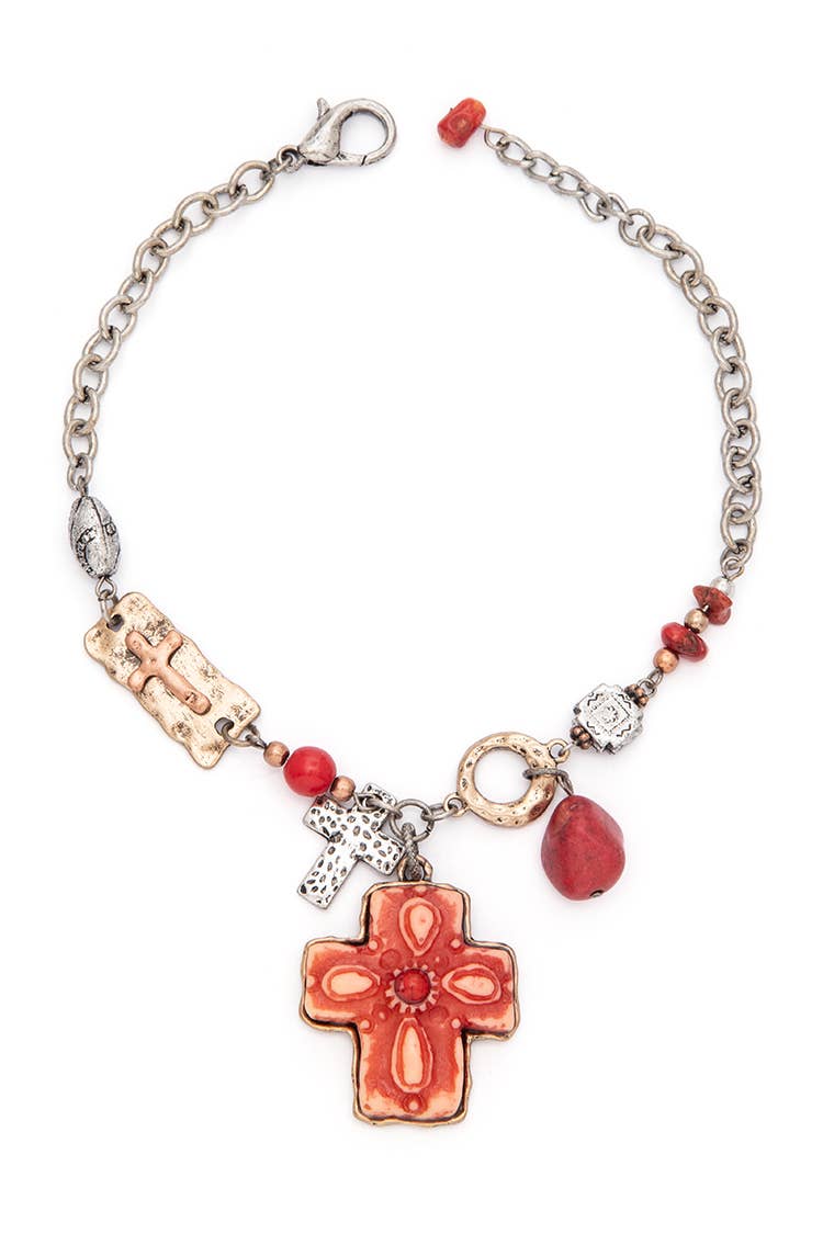 Mix Tone Cross Western Boot Charm