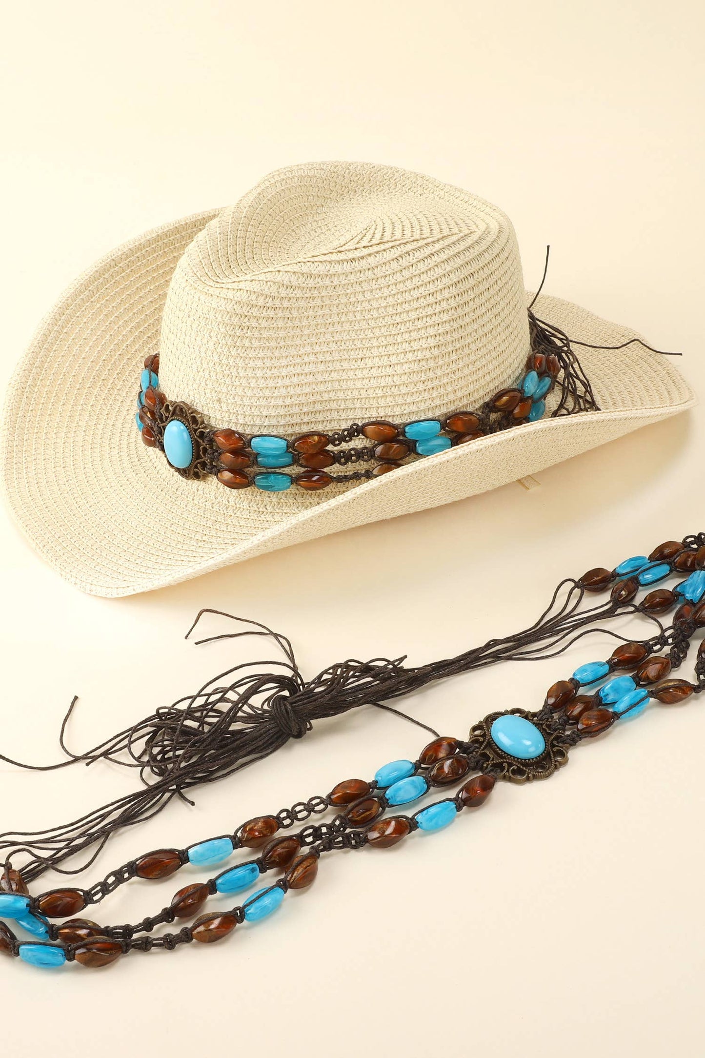 Western Turquoise Concho Row Beaded Hat Band
