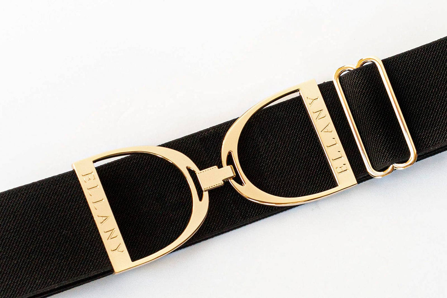 Black - 2" Gold Stirrup Equestrian Elastic Belt