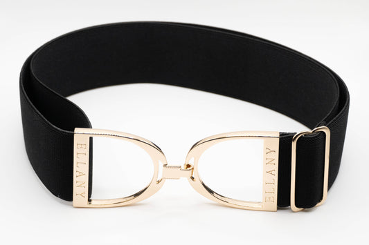 Black - 2" Gold Stirrup Equestrian Elastic Belt