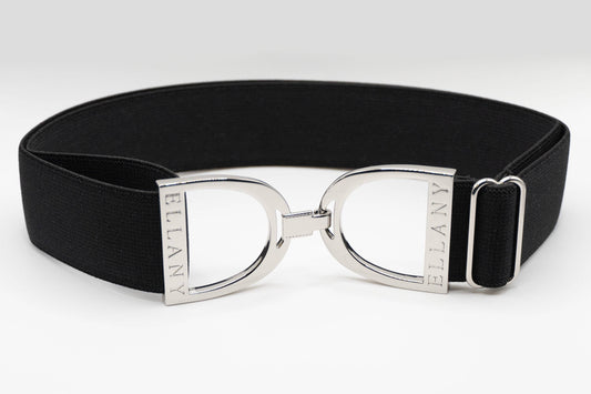 Black - 1.5" Silver Stirrup Equestrian Elastic Belt