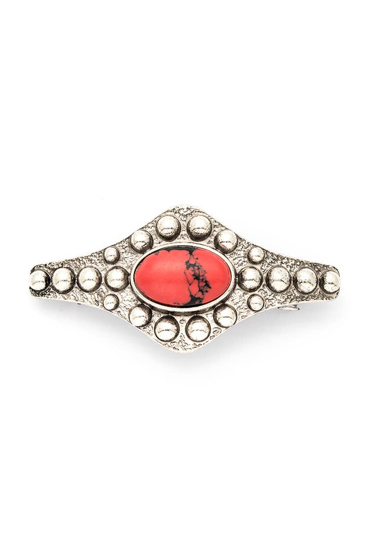 Western Engraved Stone French Clip Barrette